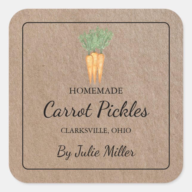 Homemade Carrot Square Kraft Papper etikett (Framsida)