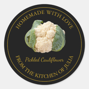 Homemade Cauliblomplocketikett Svart Runt Klistermärke