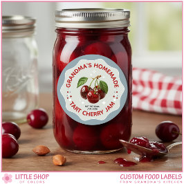 Homemade Cherry Jam Canning Jar Labels Runt Klistermärke