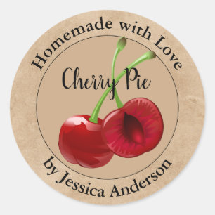 Homemade Cherry Paj Kraft Classic Round Sticker Runt Klistermärke