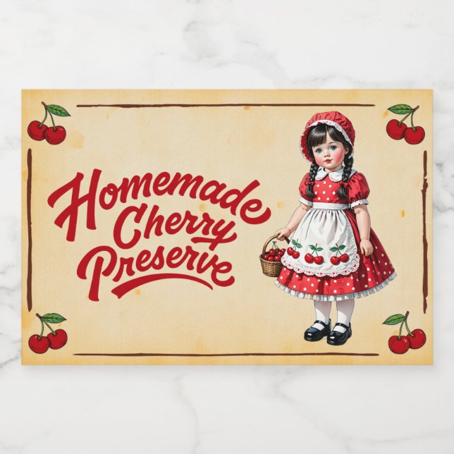 Homemade Cherry Preserve - Vintage Mat Etiketter (Singel etikett)