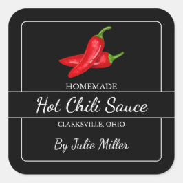 Homemade Chili Sauce Square - etikett svart