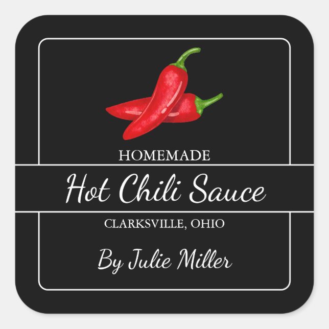 Homemade Chili Sauce Square - etikett svart (Framsida)