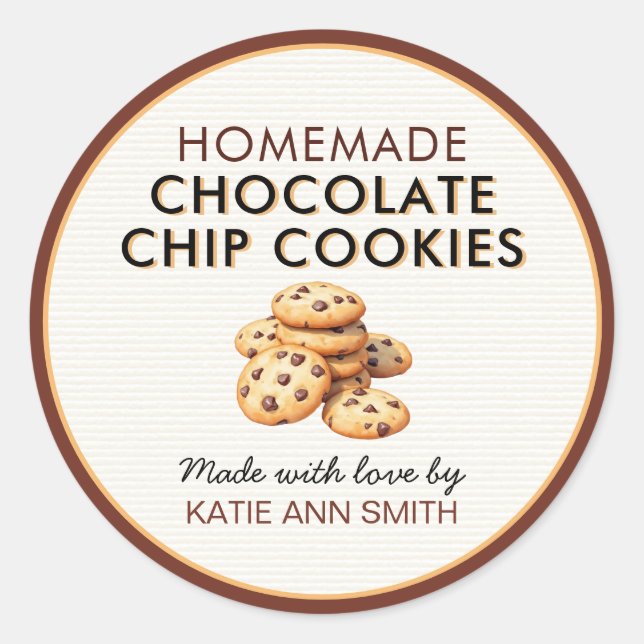 Homemade Chocolate Chip Cookie Label Stickers Runt Klistermärke (Framsida)