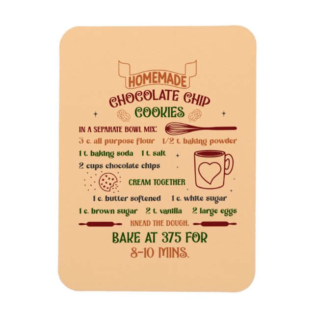 Homemade Chocolate Chip Cookies Recipe Magnet (Vertikal)