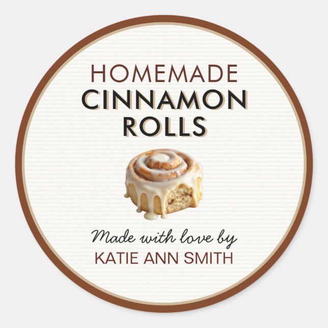 Homemade Cinnamon Rolls Label With Love Stickers Runt Klistermärke (Framsida)