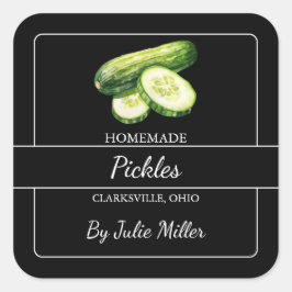 Homemade Cucumber Pickles Square - etikett svart