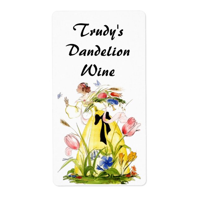 Homemade Dandelion Picking Wildblomme Vin-etikette Fraktsedel (Framsidan)