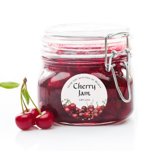 Homemade Fruit Cherry Sylt Modern Sticker-etikette Runt Klistermärke