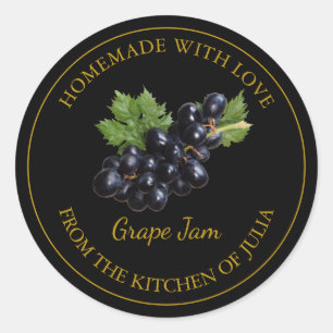 Homemade Grape Sylt-etikett   Svart Runt Klistermärke