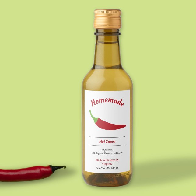 Homemade Hett Sauce Label Sticker - Chili Pepper Vinetikett (Homemade Hot Sauce Label Sticker - Red Pepper)