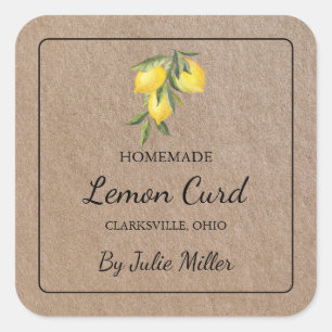 Homemade Lemon Curd Square Kraft Papper etikett