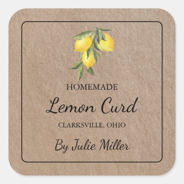 Homemade Lemon Curd Square Kraft Papper etikett (Framsida)