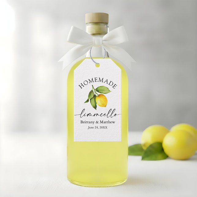Homemade Limoncello Calligraphy Watercolor Lemon Presentetikett (Customize to change your personalized text size or text style.)