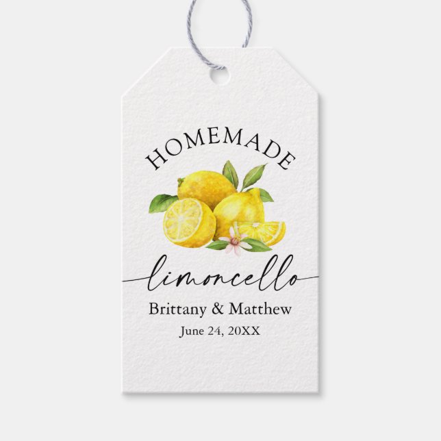 Homemade Limoncello Calligraphy Watercolor Lemons Presentetikett (Framsidan)