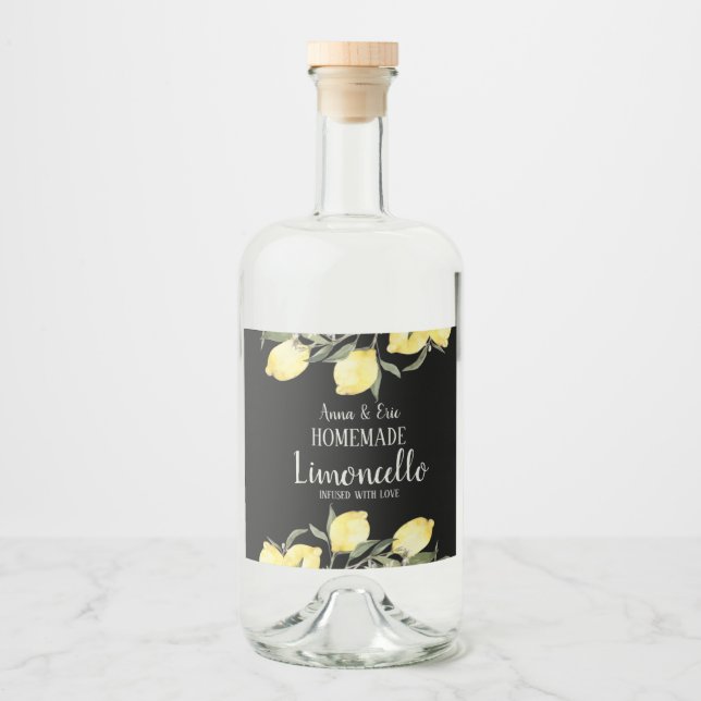 Homemade Limoncello Elegant Modern Wedding Spritflaskor Etikett (Framsida)