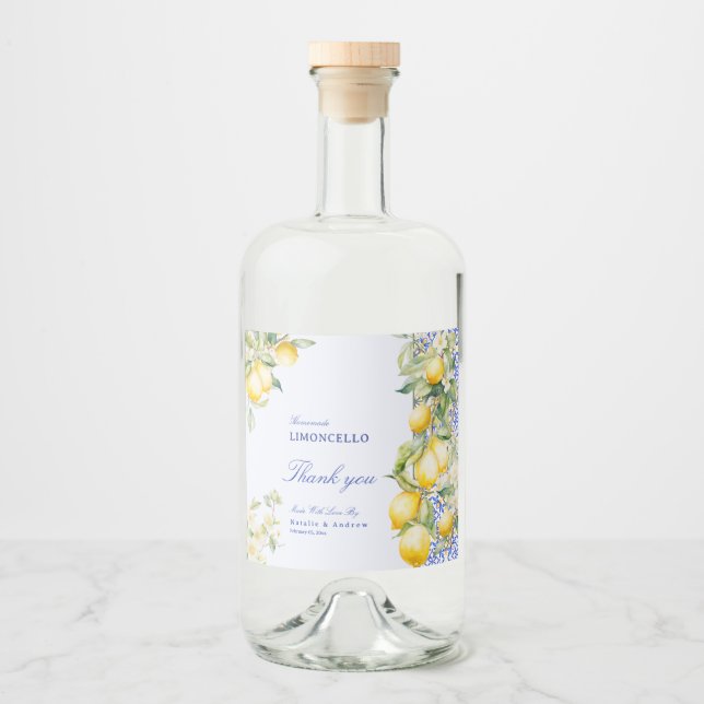 Homemade Limoncello Mediterranean Tile Thank you Spritflaskor Etikett (Framsida)