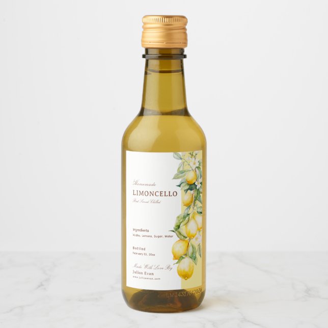 Homemade Limoncello Whimsical Watercolor Lemons Vinetikett (Framsida)