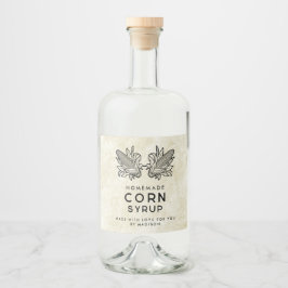 Homemade maj sirap med två kbit spritflaskor etikett