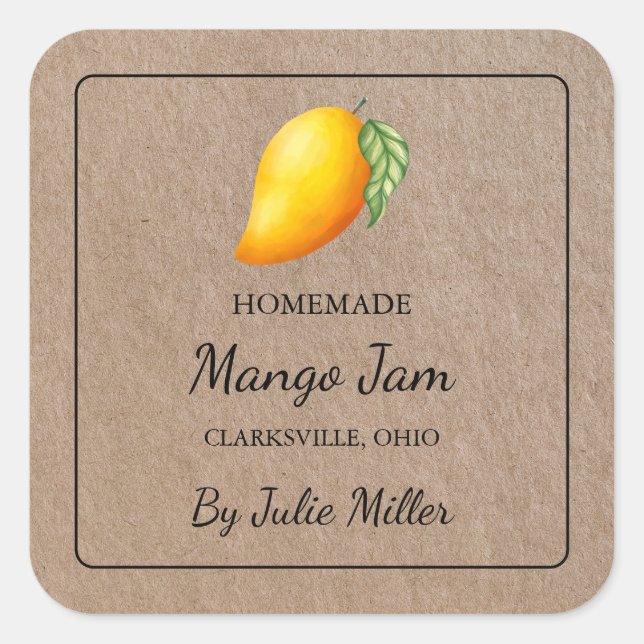 Homemade Mango Sylt Square Kraft Papper etikett (Framsida)