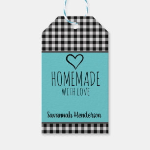 Homemade med kärlek Buffalo Plaid och Teal Presentetikett