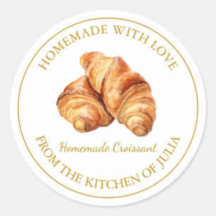 Homemade med kärlek färsk Croissant-etikett   Vit Runt Klistermärke
