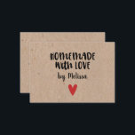Homemade med Kärlek Kraft Small Business Anteckningskort<br><div class="desc">En personlig "homemade with kärlek"-anteckningskort på färgadens baksida. Gör det till din egen genom att lägga till din egen namn. En söt som avslutar pekpenna för alla dina hemgjorda presenter. Tillbaka är tomt för skriva. Underbar för ett litet företag. Designad av Blackberry Boulevard.</div>