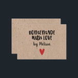 Homemade med Kärlek Kraft Small Business Anteckningskort<br><div class="desc">En personlig "homemade with kärlek"-anteckningskort på färgadens baksida. Gör det till din egen genom att lägga till din egen namn. En söt som avslutar pekpenna för alla dina hemgjorda presenter. Tillbaka är tomt för skriva. Underbar för ett litet företag. Designad av Blackberry Boulevard.</div>