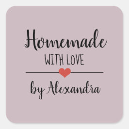 Homemade med kärlek light lila skript namn fyrkantigt klistermärke