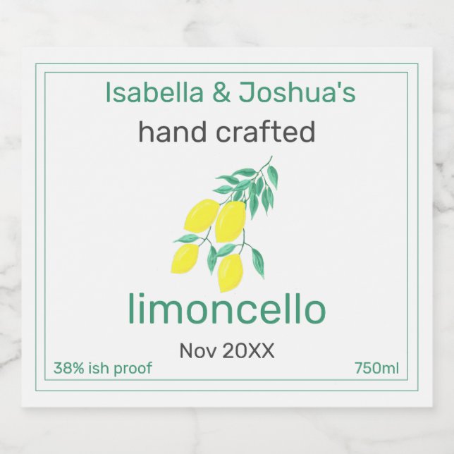 Homemade med kärlek limoncello-etikett spritflaskor etikett (Enkel etikett)
