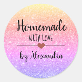 Homemade med kärlek reginbow glitter-skript klassi runt klistermärke