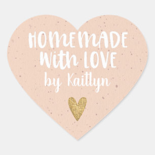Homemade med Kärlek Rosa Heart Hjärtformat Klistermärke