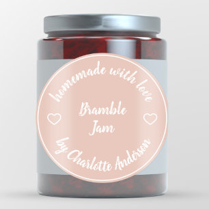Homemade med Kärlek   Rosa Heart Modern Jelly Sylt Runt Klistermärke