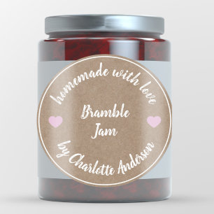 Homemade med Kärlek   Rosa Heart Sylt Canning Kraf Runt Klistermärke