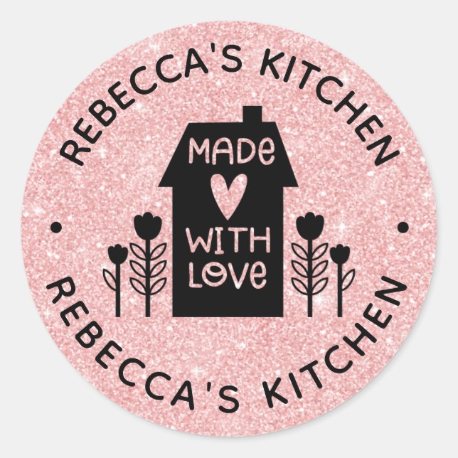 Homemade med Kärlek Rosa Runt Klistermärke (Framsida)