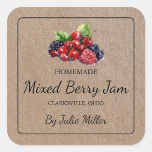 Homemade Mixed Berry Sylt Square Kraft Papper etik Fyrkantigt Klistermärke