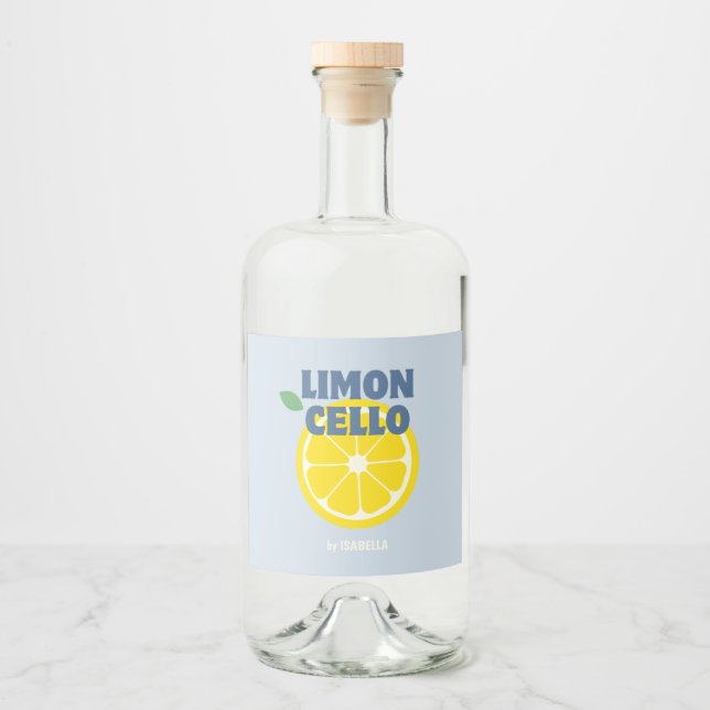Homemade Modern Light Blue Kärlek Limoncello Spritflaskor Etikett (Framsida)