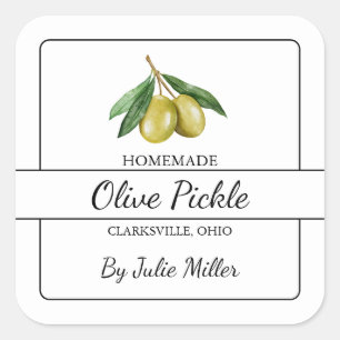 Homemade Olive Pickle Square-etikett Fyrkantigt Klistermärke