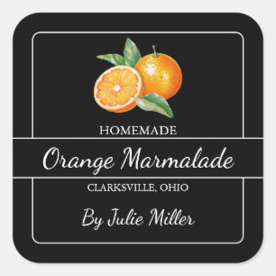 Homemade Orange Marmalade Square Label Black Fyrkantigt Klistermärke