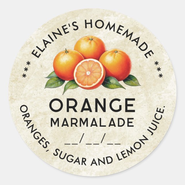 Homemade Orange marmalade vintage stil etikett (Framsida)