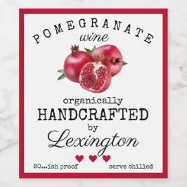 Homemade Organic Pomegranate Vinflaska Etikett