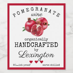 Homemade Organic Pomegranate Vinflaska Etikett