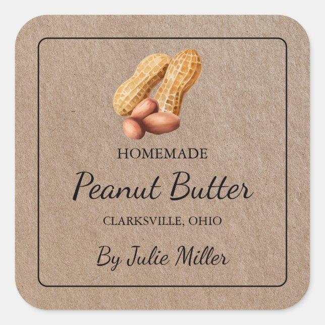 Homemade Peanut Butter Square Kraft Papper etikett (Framsida)