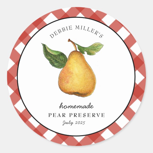 Homemade Pear Preserve Canning burk etikett (Framsida)