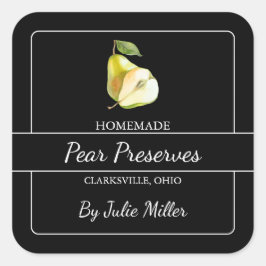 Homemade Pear Preserve Square - etikett svart
