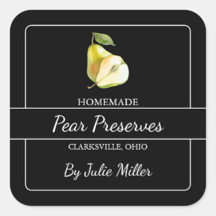 Homemade Pear Preserve Square - etikett svart