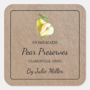 Homemade Pear Preserve Square Kraft Papper etikett