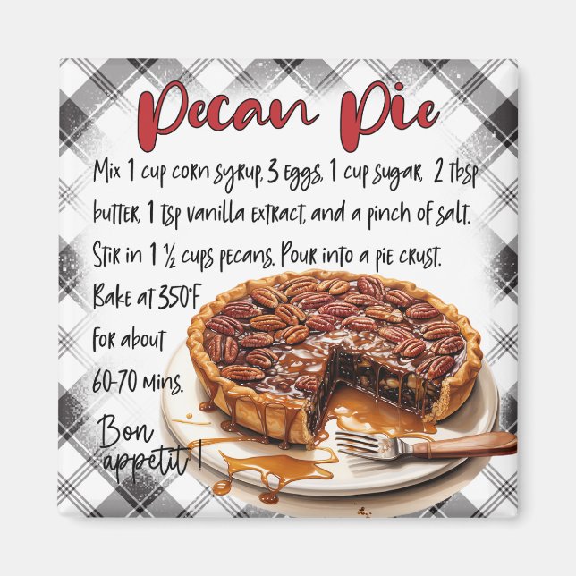 Homemade Pecan Pie Recipe Plaid Kitchen Decor   Magnet (Framsidan)