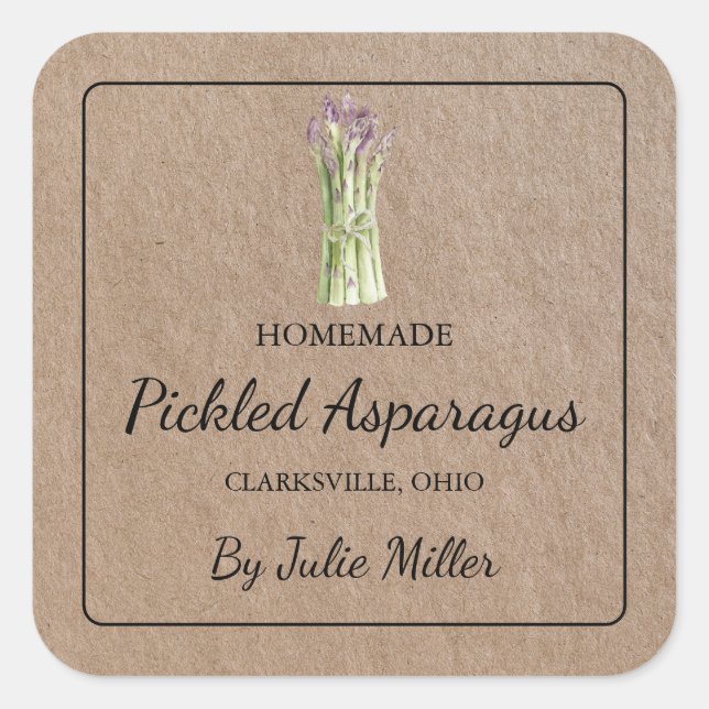 Homemade Pickled Asparagus Kraft Papper etikett (Framsida)