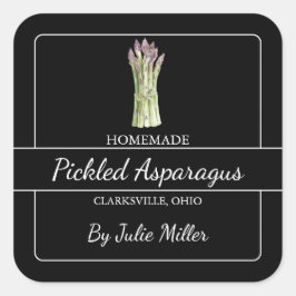 Homemade Pickled Asparagus Square - etikett svart